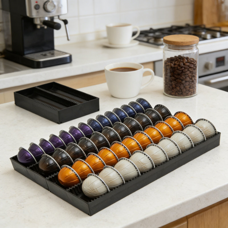 Insertion de tiroir Pod Organiser - Paquet de 2 supports de rangement de comptoir pour capsules de café, s'adapte à toutes les tailles de vertuoline, conception peu encombrante pour la maison, le bureau ou la station café