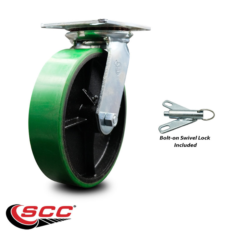 4-Piece Polyurethane and Cast Iron Caster Set, Green