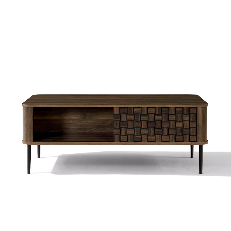 47.2'' Mid Century Modern Coffee Table, Dark Oak Wood Coffee Table with Storage Drawer and Open Shelf