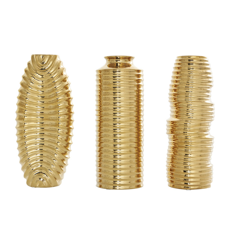 Ensemble de vases décoratifs côtelés avec formes variées Elleigh, Or