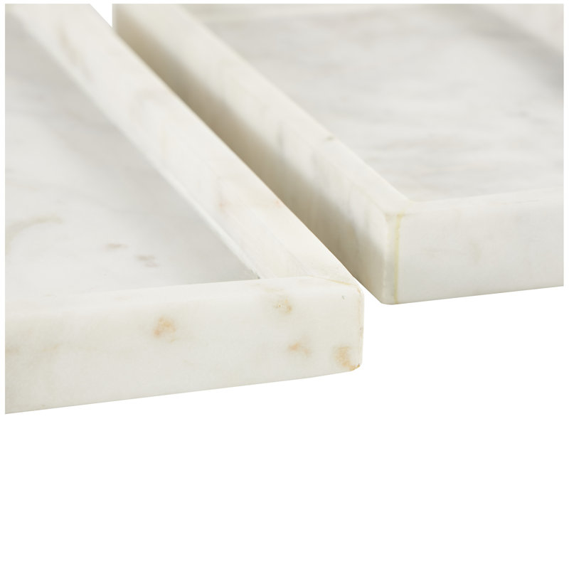 Marble Decor Tray with Raised Border Set, White, 1.2" H x 14.05" W x 7.15" D
