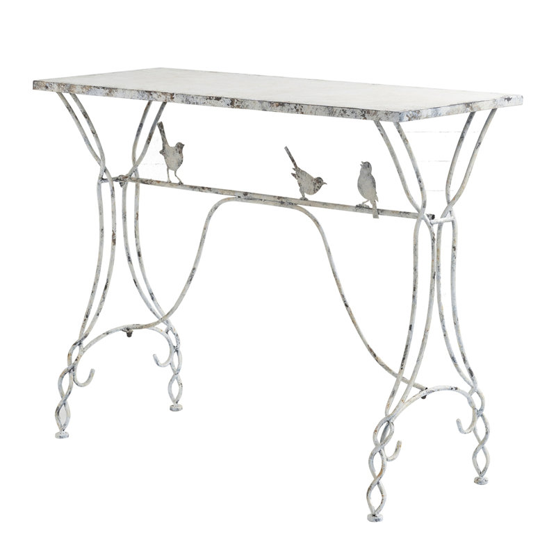 Console 43 po x 16,5 po x 34 po avec perchoirs fantaisistes, pieds en fer vieilli et table d'appoint décorative pour le salon