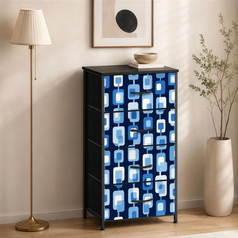 Commode à 4 tiroirs pour chambre à coucher bleu Mid-Century Modern Art