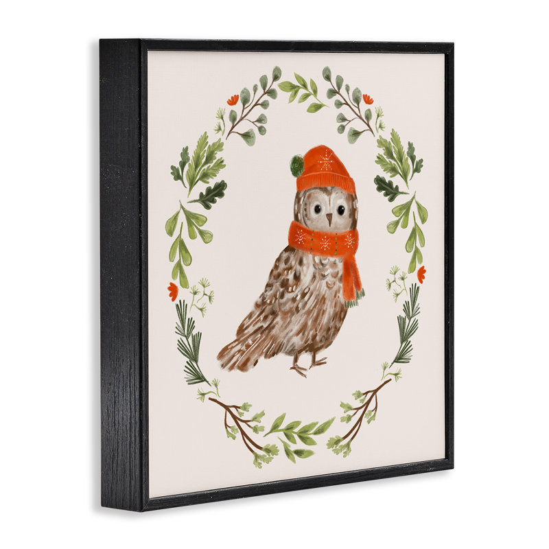 Hibou des Fêtes, estampe numérique par Laura Konyndyk, Giclée encadrée noir minuit, H 12 po x l 12 po