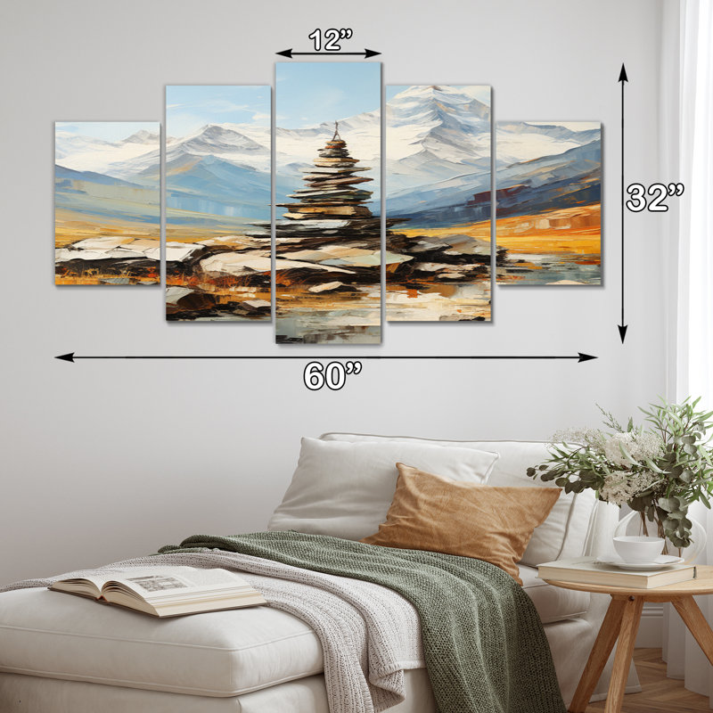  «Spiritual Stone Echo Of Mountain - Paysages, art mural, salon - 5 panneaux