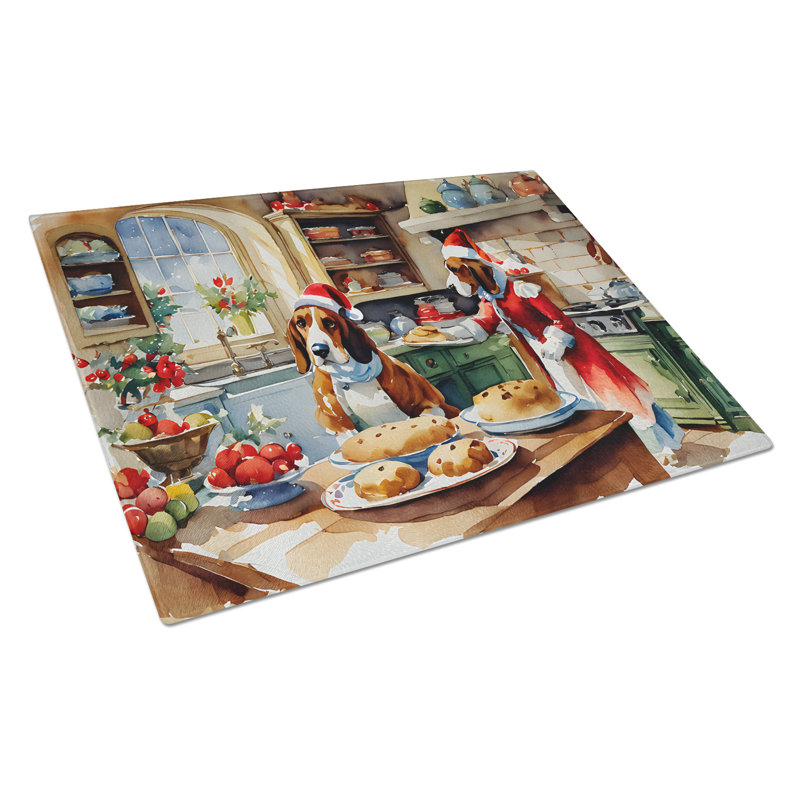Planche à découper en verre Basset Hound Christmas Cookies