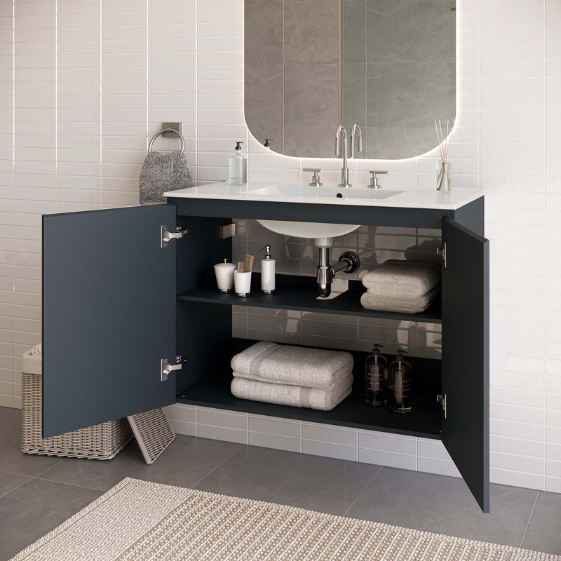 Meuble-lavabo mural gris de 36 po Bryn, gris, Blanc