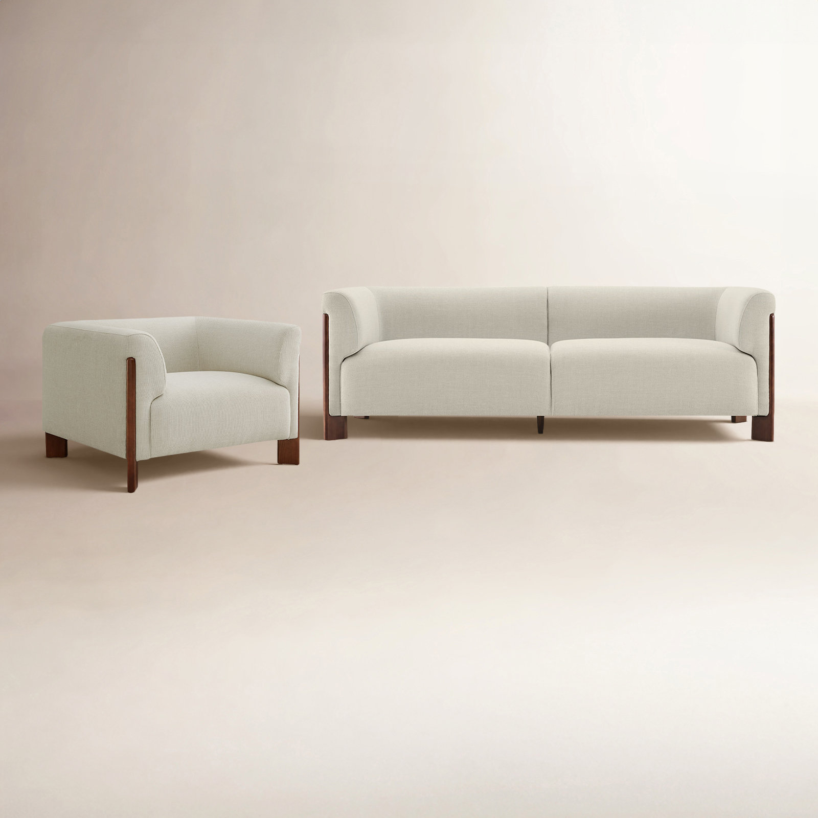 Wanetta 2-Piece Velvet Living Room Set, Cream Performance Polyester