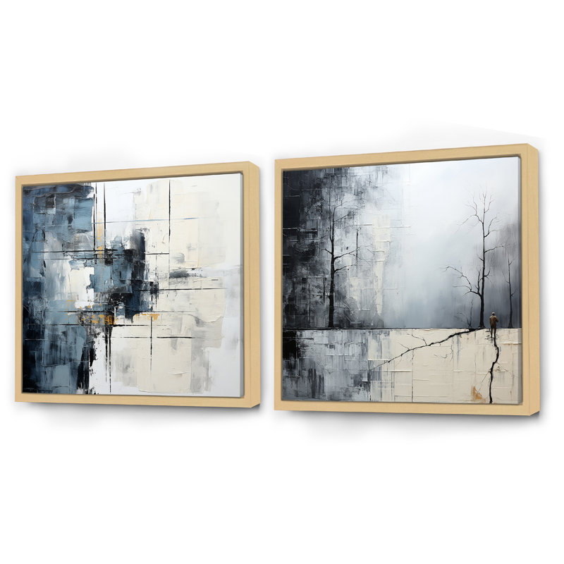 «Winter Abstract Landscape», 2 pièces, Cadre flottant brun, H 16 po x l 33 po