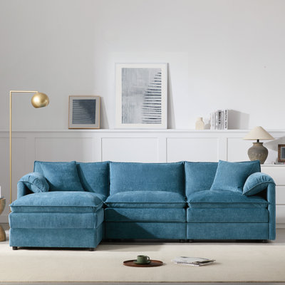 103" Chenille Modular L-Shaped Sectional Sofa: 4-Seat Deep Wide Seat Couch With Double Cushions & Movable Ottoman For Living Room & Apartment