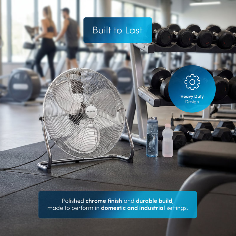 Emperial 20" Gym Floor Fan with Adjustable Fan Head & 3 Speed Settings - Chrome