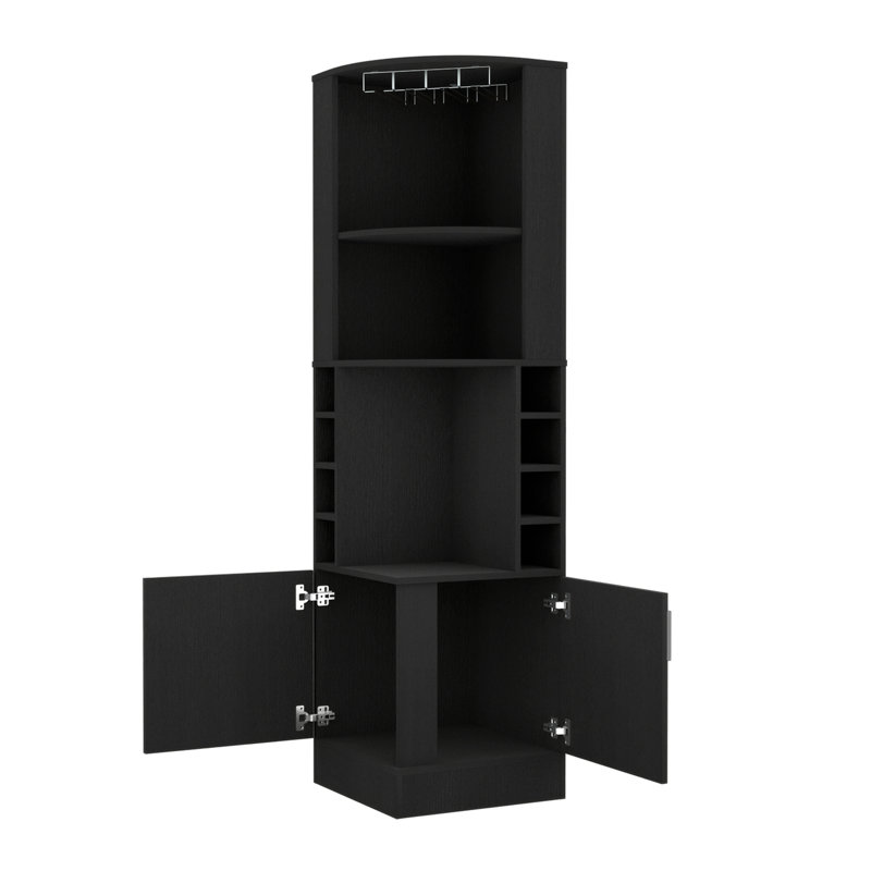 Bar Cabinet With 8 Wine Cubbies, Black