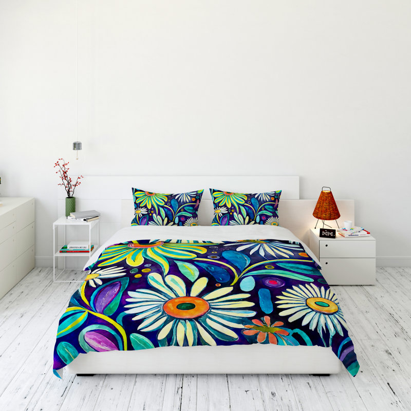 Polyester Floral Duvet Cover Set, Queen Duvet Cover + 2 Queen Shams