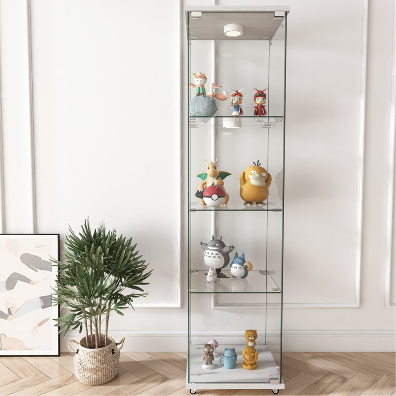 Vitrine en verre trempé Caylor, H 14,16 po x l 17,15 po x P 65,08 po, Blanc