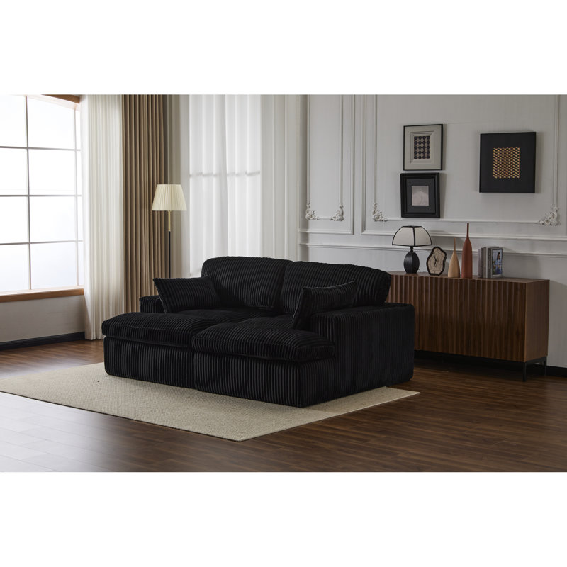 Lit double en velours côtelé noir, chaise modulaire modulaire, sans assemblage, idéale pour les petits espaces, 2 sièges, chaise longue spacieuse, canapé-lit, noir, salon, siège