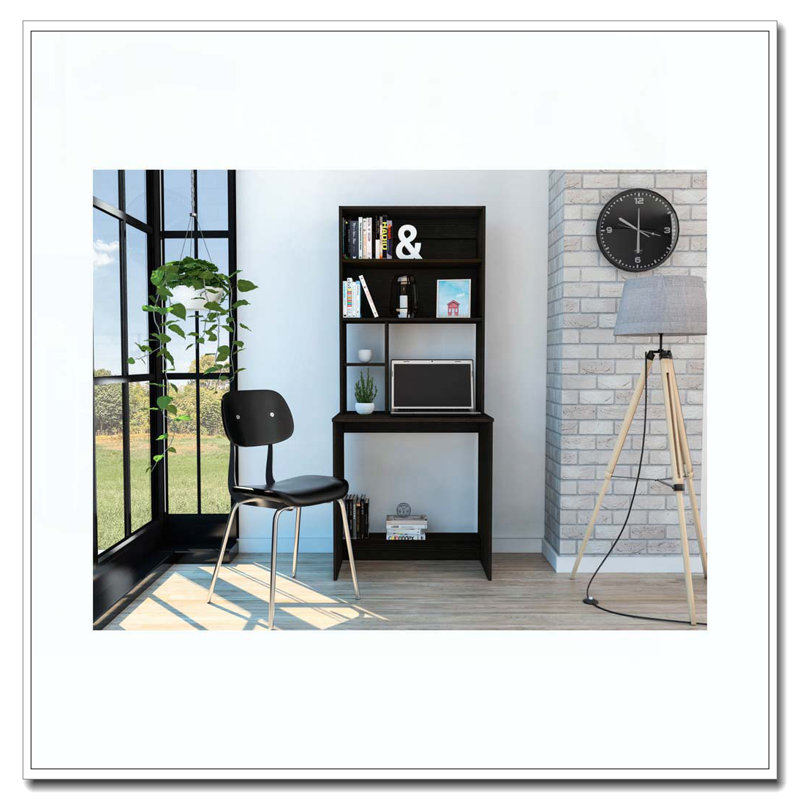 Black Wengue 4-Shelf Computer Desk with Hutch