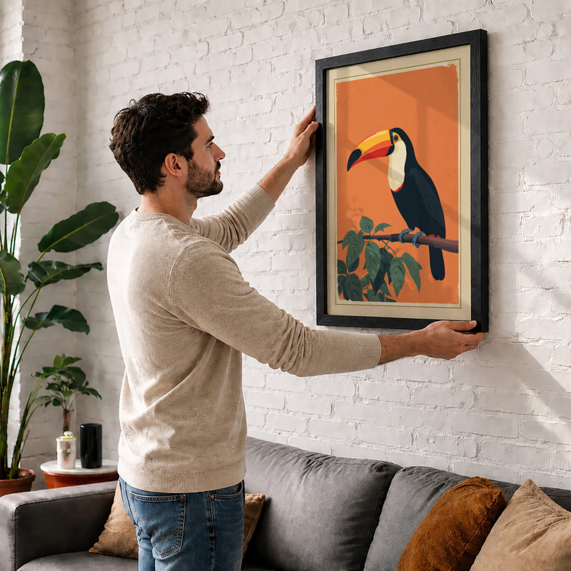 Toucan On Branch Botanical - Print, A2 - 59.4 x 42.0 cm, Oak