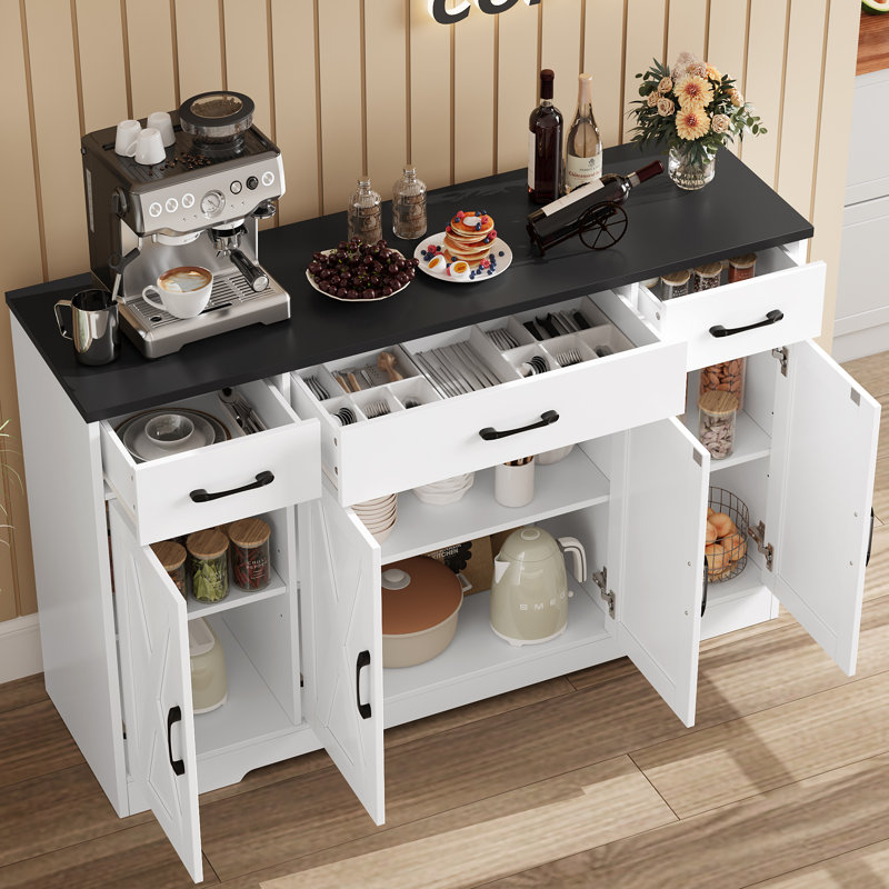 Adra 55.1'' Sideboard with 3 Drawers, Adjustable Shelves, Black/White