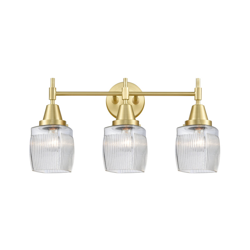 Éclairage pour meuble-lavabo à 3 lumières à intensité variable Gayle, Blanc mat, Ampoule DEL rétro 4 watts, Laiton satiné