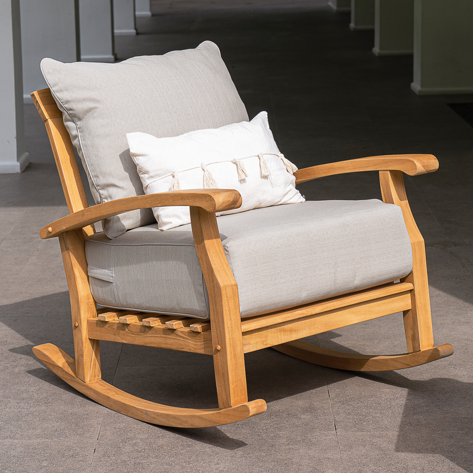 Summerton Teak Patio Rocking Chair, Beige, Natural