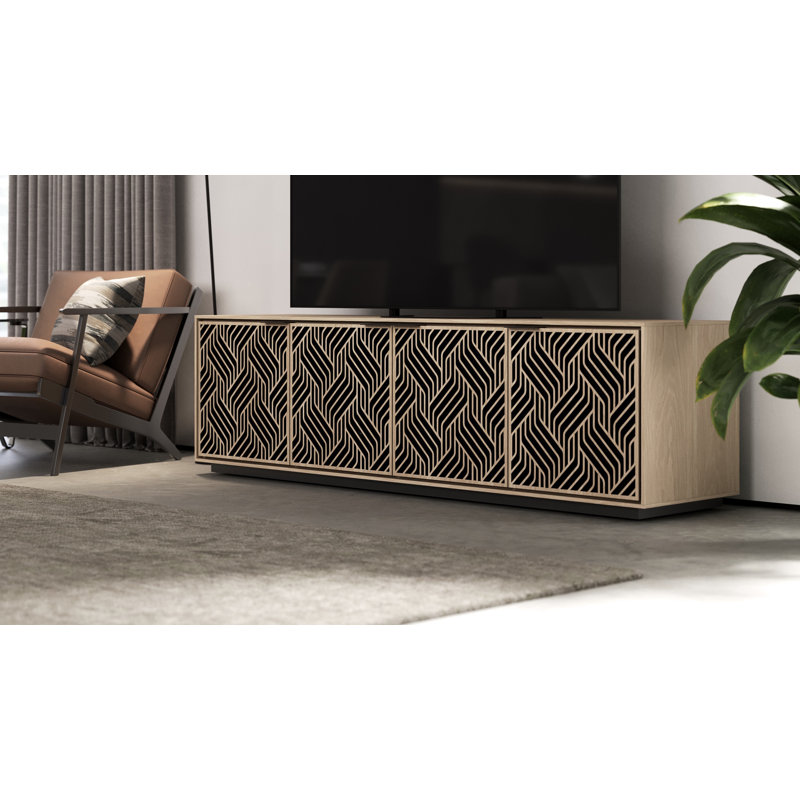 Elements - Cabinet with Rolling Plinth Base - Weave Door, Washed Oak