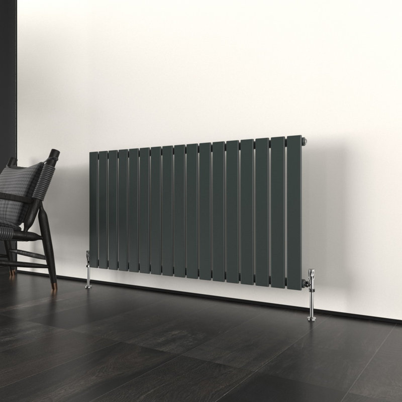 Flat Panel Central Heating Designer Radiator, 60cm H x 142.8cm W x 4.6cm D, Anthracite