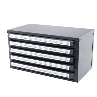 Five - Drawer #1 To #60 Drill Bit Organizer, Stackable Dispenser Cabinet With , Gray Steel Storage Corrosion Finish Cabinet, Organizer Bearing Function