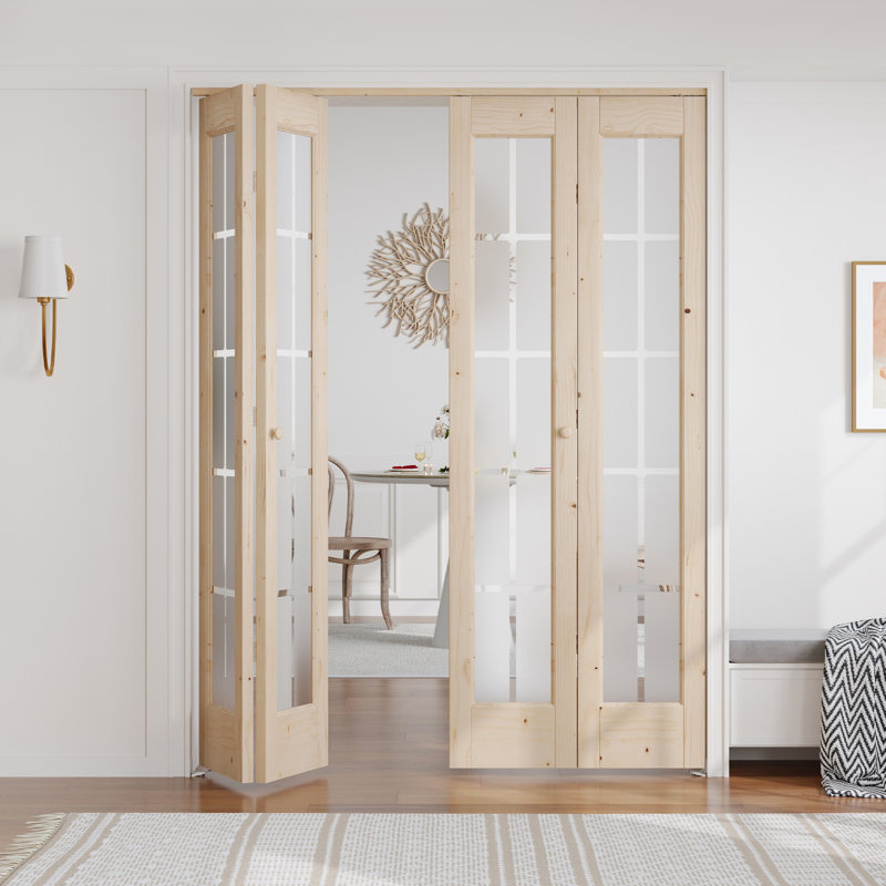 Porte pliante en bois massif non fini avec trousse de quincaillerie d'installation, 64 po x 80 po