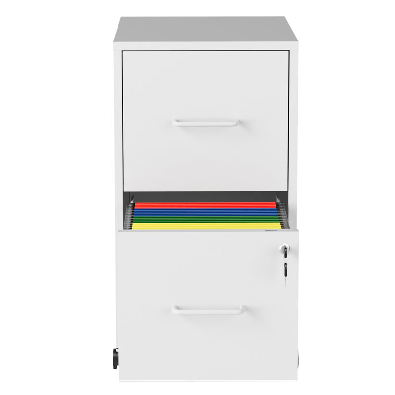 Classeur en métal avec 2 tiroirs verrouillables et roulettes, Blanc