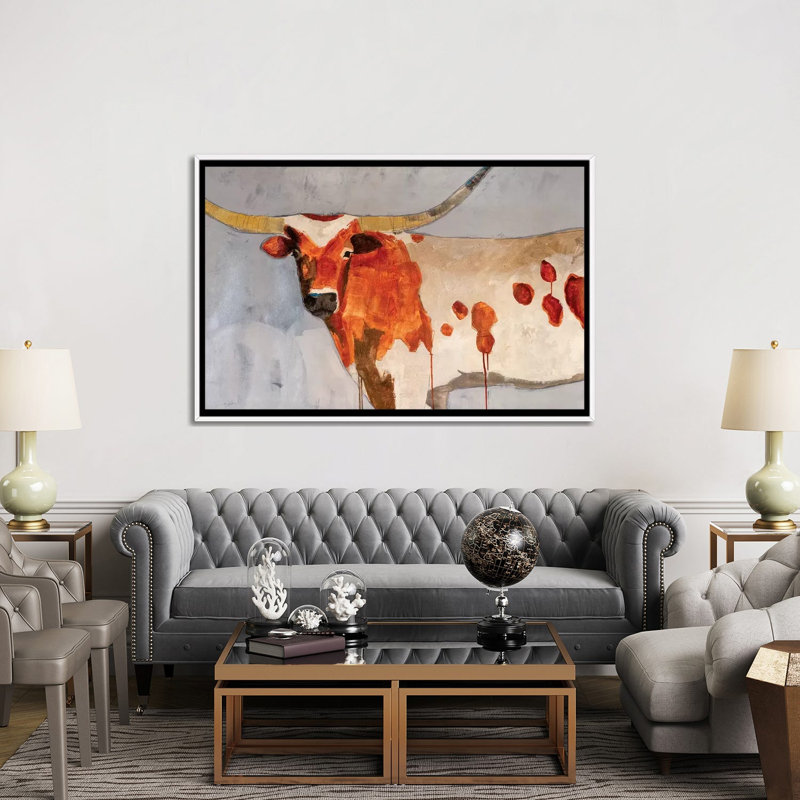 «Longhorn Short Temper» par Julian Spencer - reproduction d'art, Pas de tapis, H 40 po x l 60 po x 1,5 po