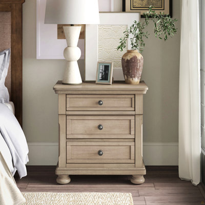 Transitional Bedroom Nightstand With Hidden Drawer Wire Brushed Grey Finish Birch Veneer Wood Bed Side Table