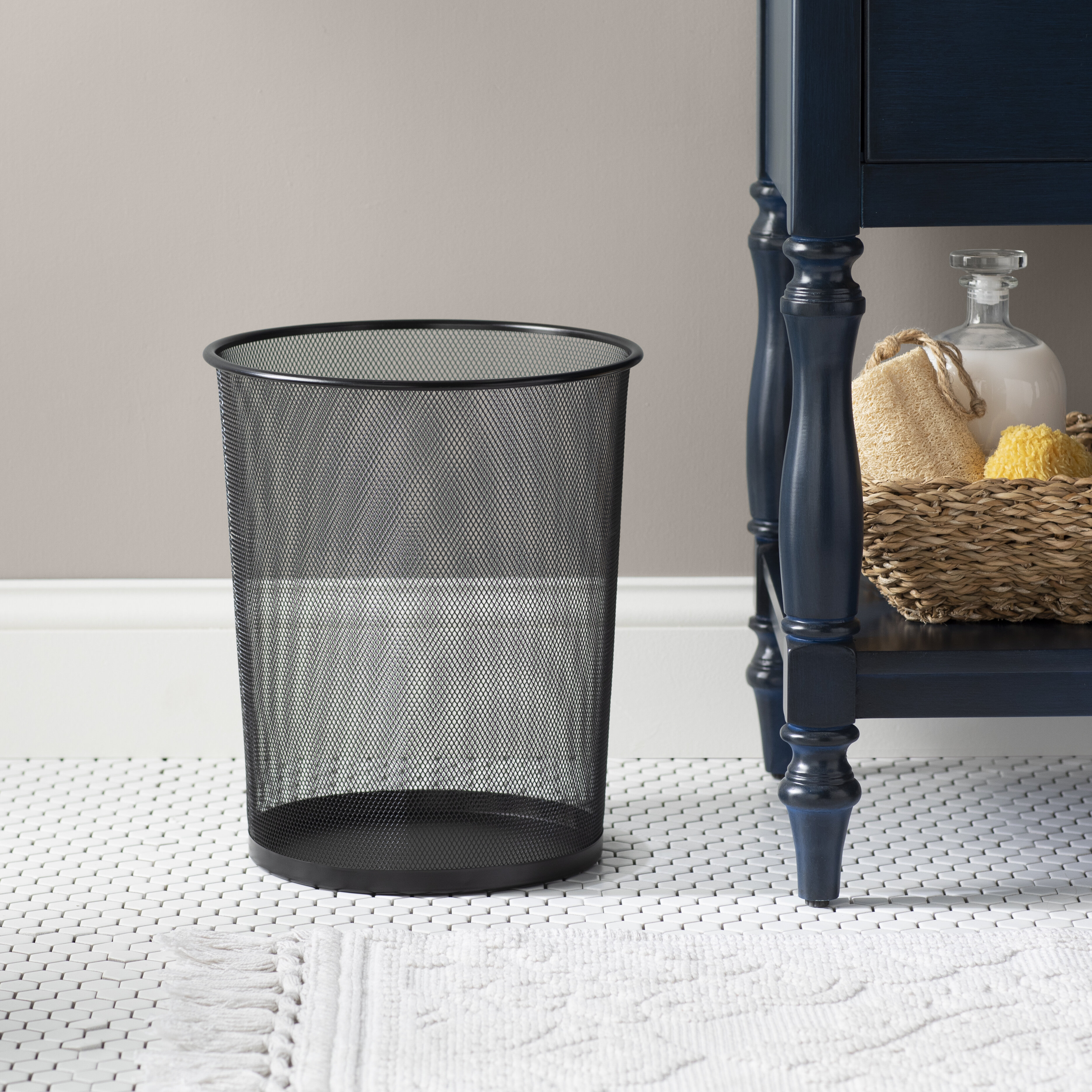 Sterilite 13 Gallon Plastic Swing Top Spave Saving Flat Side Lidded  Wastebasket Trash Can for Kitchen, Garage, or Workspace, Black (16 Pack)