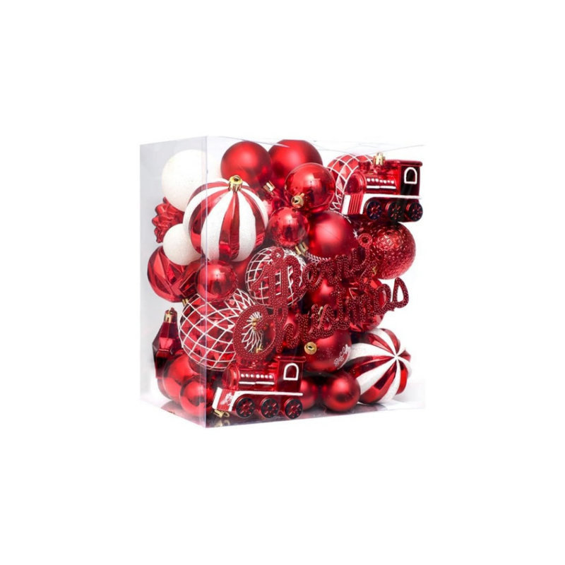 Red Christmas Ball Ornaments 65 Pcs, Red