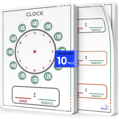 Scribbledo 10 Pack Telling Time Teaching Clock For Kids 9”x12”