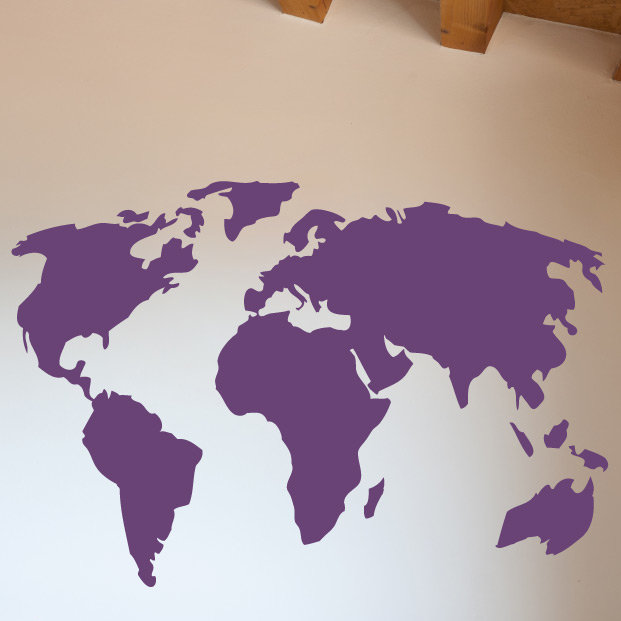Décalcomanie murale carte du monde, Violet, H 38 x l 56 po x P 0,01 po