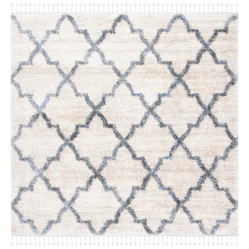 Calynn Fringe Shag Performance Geometric Rug, Square 6'7"
