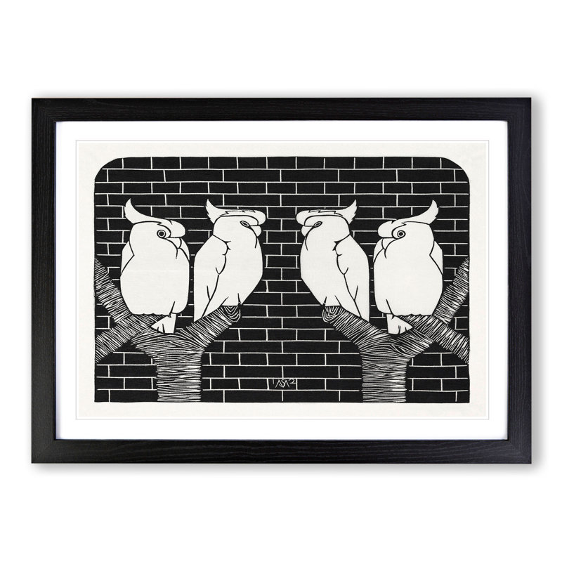 Four Crowned Cockatoos by Samuel De Mesquita - Picture Frame Painting, 36cm H x 48cm W x 2cm D, Black Framed