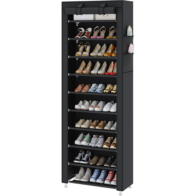10-tier Free Standing Shoe Rack Sturdy Shoe Rack Organizer For Closet Entryway Stackable Shoe Shelf With Dustproof Cover,black