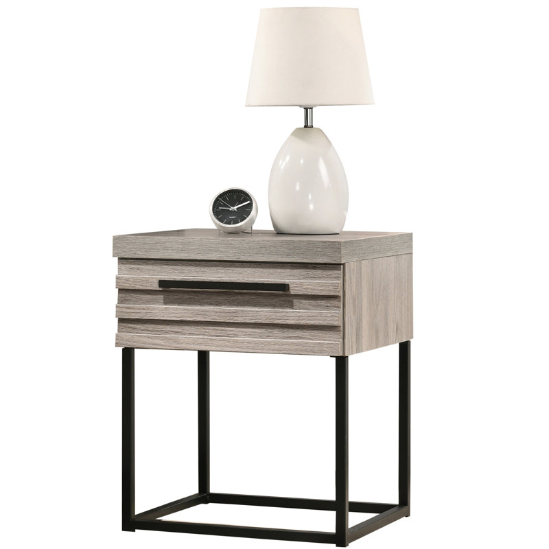 Table de chevet avec finition grise - unité de rangement de tiroir de chambre en métal avec support vieilli 1