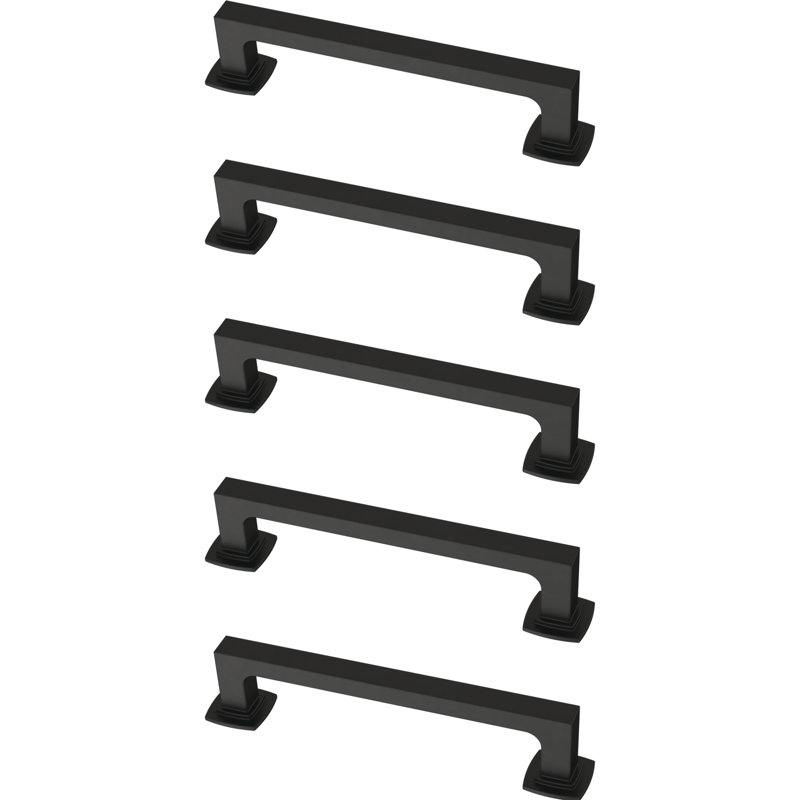 Matte Black Brass Bar Pulls with Mounting Hardware, Set of 5
