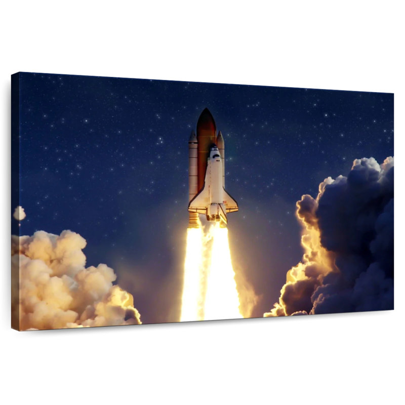 Oberle Rocket Launching Through Clouds, 34" H x 51" W