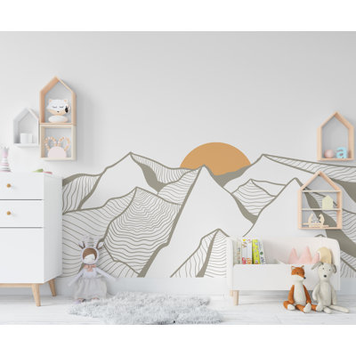 Décalcomanie murale ligne minimaliste montagne - Boho coloré, décoration naturelle - décor moderne pour la maison - autocollant mural chambre d'enfant, chambre d'enfant 810DLU