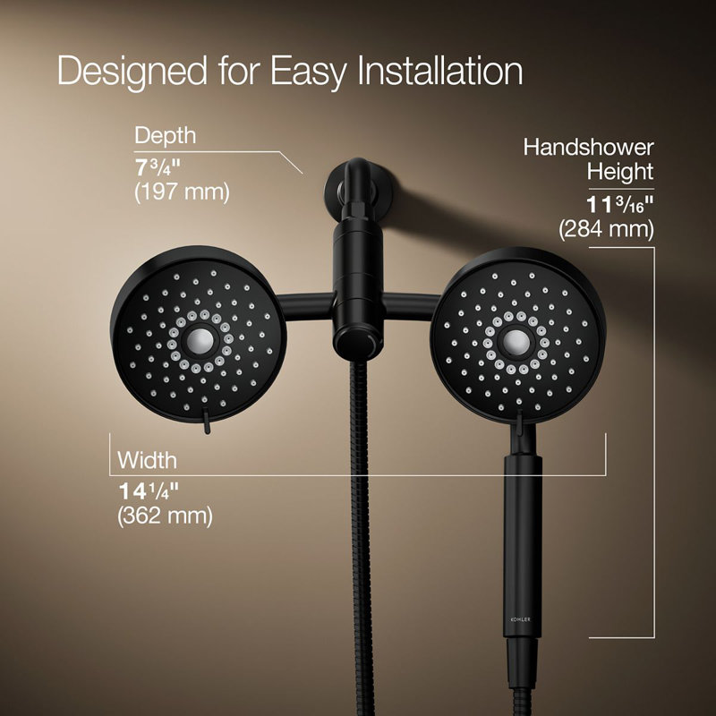 Kohler Purist® 2-In-1 Multifunction Shower Combo Kit, Showerhead and Handshower, Three Spray Settings, Matte Black