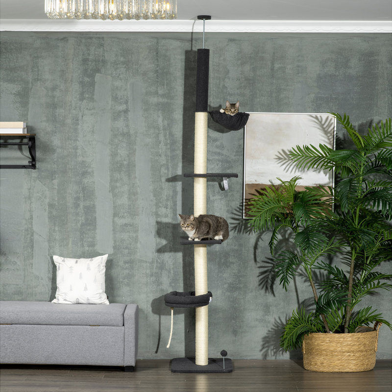 Arbre à chat vertical réglable en hauteur, meubles pour animaux de compagnie anti-basculement stables avec plateformes à plusieurs niveaux, petits chatons d'intérieur qui grimpent pour jouer et faire la sieste