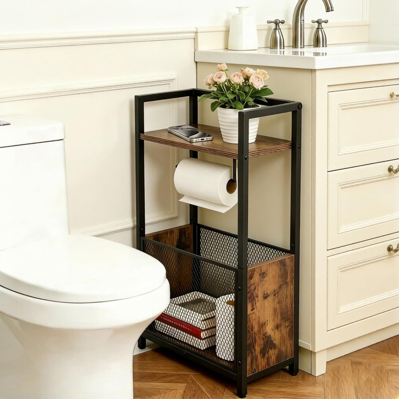 Porte-papier hygiénique sur pied avec panier en métal