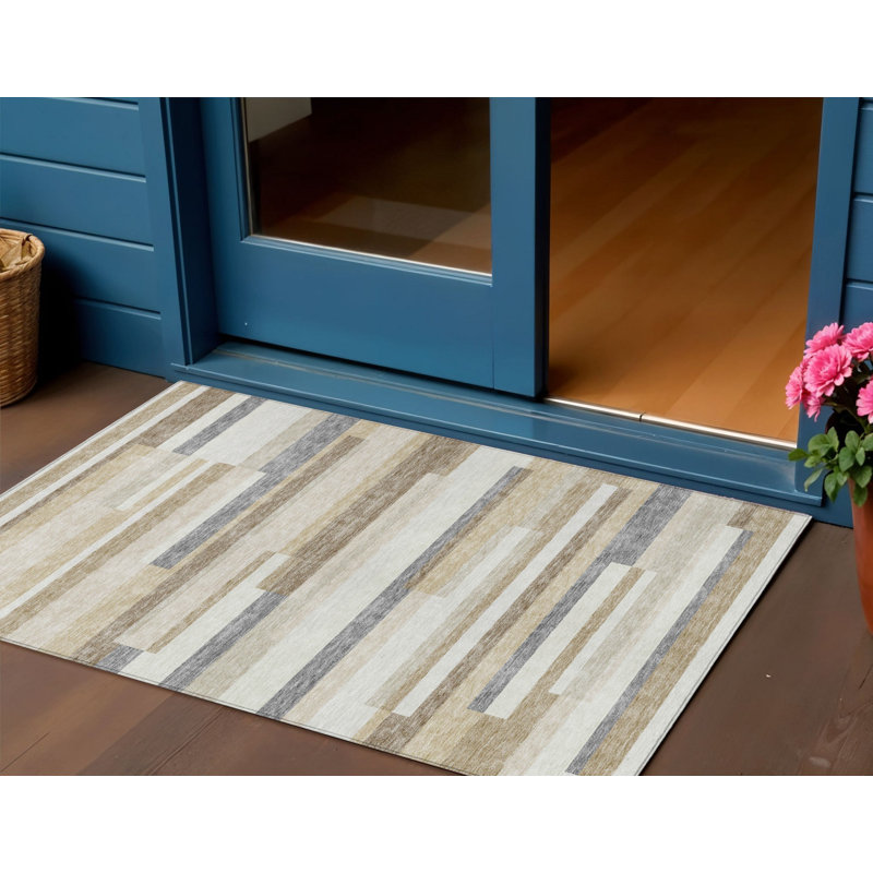 Tapis intérieur lavable rayé taupe 3 pi x 5 pi