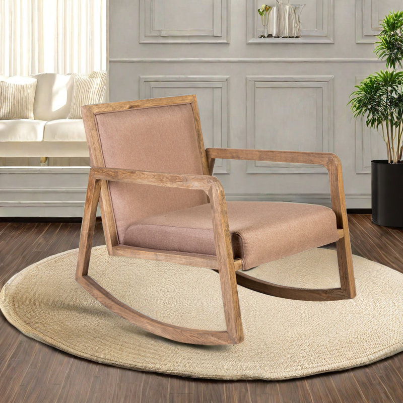 Chaise berçante simple en bois massif, Café crème, Brun