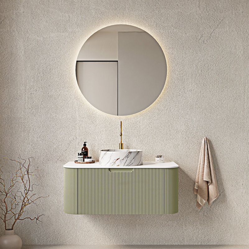 Wall-Mounted Floating Bathroom Vanity With Sink, Light Green, 36"