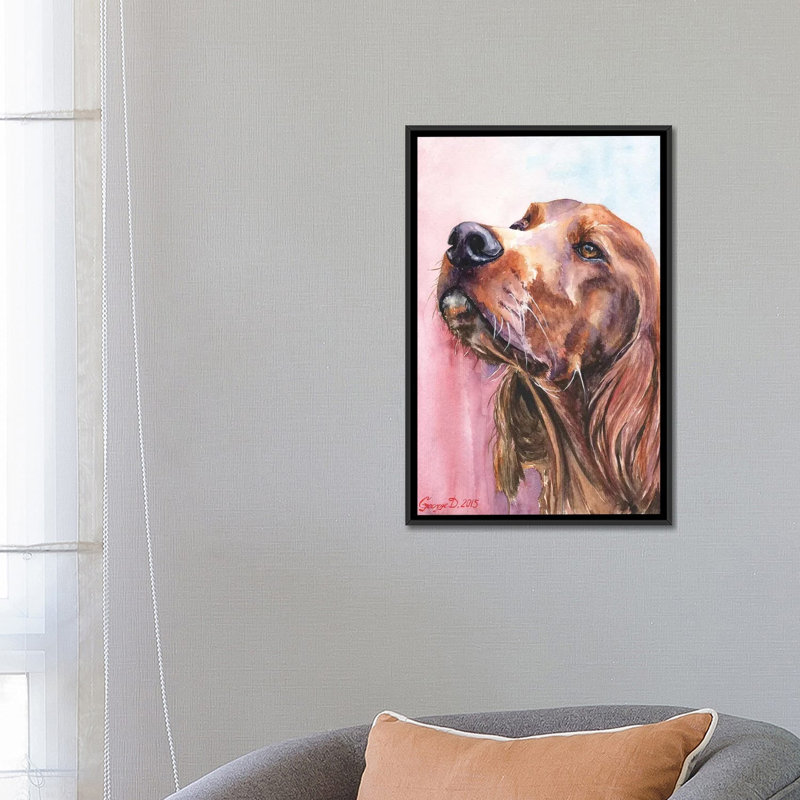 « irish setter », impression sur toile, H 26 po x l 18 po x P 1,5 po, Toile avec cadre noir, Pas de tapis