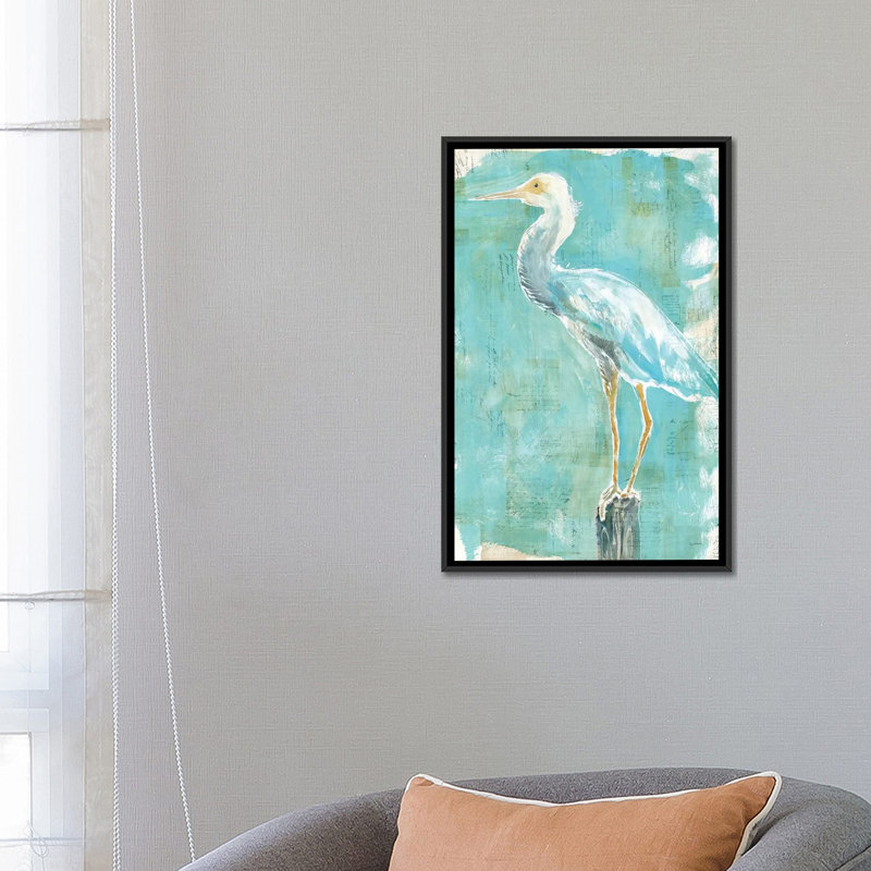 « côtier aigrette ii », reproduction d’art sur toile, H 48 po x l 32 po x P 1,5 po, Toile avec cadre noir, Pas de tapis
